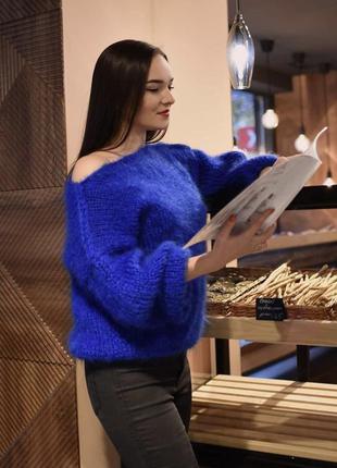 Женский объёмный свитер из мохера пушистый ручная работа 💙3 фото