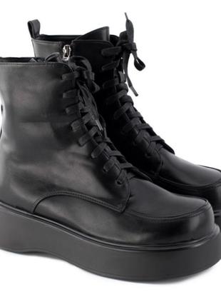 Стильные черные осенние деми ботинки на платформе толстой подошве шнуровке модные хит3 фото