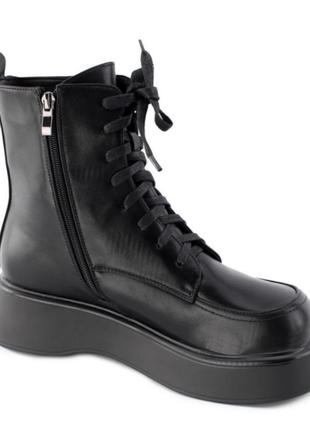 Стильные черные осенние деми ботинки на платформе толстой подошве шнуровке модные хит4 фото
