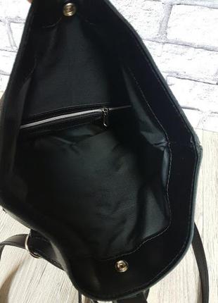 Рюкзак-сумка натуральна шкіра, чорний флотар8 фото