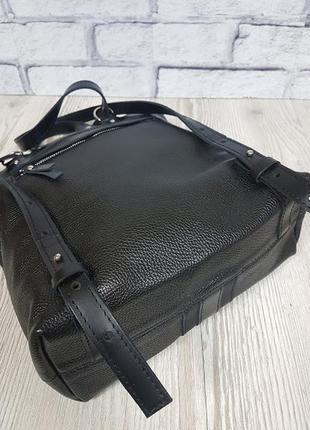 Рюкзак-сумка натуральна шкіра, чорний флотар4 фото