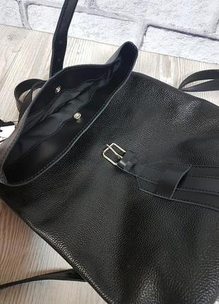 Рюкзак-сумка натуральна шкіра, чорний флотар5 фото