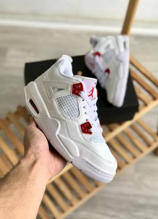 Мужские  белые с красным  кожаные кроссовки nike jordan 4 на осень🆕найк аир джордан