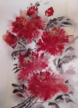 Картина аквареллю 40*30 "півонії" ручна робота