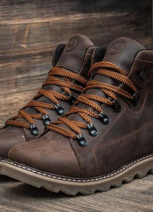 Ботинки кожаные зимние на меху cat rider nubuck brown4 фото