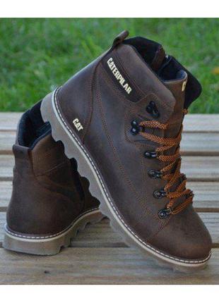 Ботинки кожаные зимние на меху cat rider nubuck brown7 фото