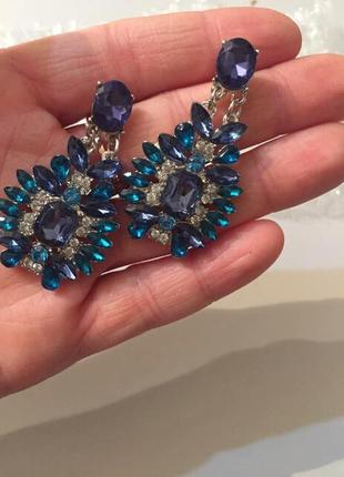 Серьги, сережки из синих кристалов
