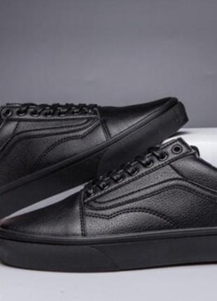 Кеды vans old skool leather monochrome black кожа2 фото