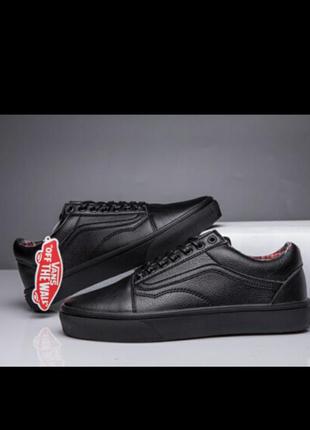 Кеды vans old skool leather monochrome black кожа1 фото