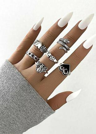 Набор колец 6 шт винтажные кольца в стиле панк рок хип-хоп7 фото