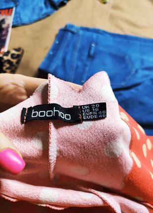 Boohoo платье трапеция оранжевое коралловое в жёлтый горошек большое батал миди оверсайз4 фото