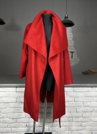 Шерстяне пальто на запах пальто червоне пальто з ременем шерстяное пальто на запах красное пальто с ремнём2 фото