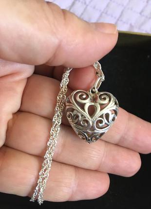 Кулон на ланцюжку срібло філігрань сердечко серце вінтаж