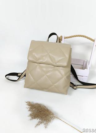 Бежевий рюкзак жіночий стьобаний, качественный женский стеганный рюкзак беж2 фото