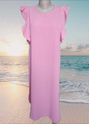 Женское свободное летнее розовое платье миди с крылышками/платье без рукавов с воланами