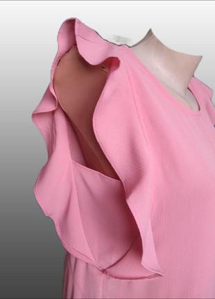 Жіноче вільний літній рожеве плаття міді з крильцями/плаття без рукавів з воланами3 фото