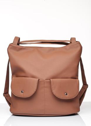 Женский коричневый вместительный  рюкзак -сумка для девушки5 фото