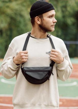 Черная  мужская вместительная бананка urban, сумка на пояс,сумка через плечо