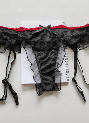 Комплект бюстгальтер оксамитові чорні стрінги з підв'язками для панчох трусики, труси, труси оксамит червоні сексі еротик