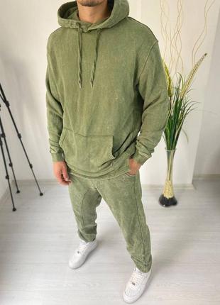Костюм чоловічий оверсайз худі штани базовий зелений туреччина / комплект худі штани чоловічий зелений2 фото