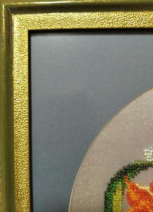 Картина вышитая бисером нарциссы в вазе. 33,7x33,7см3 фото
