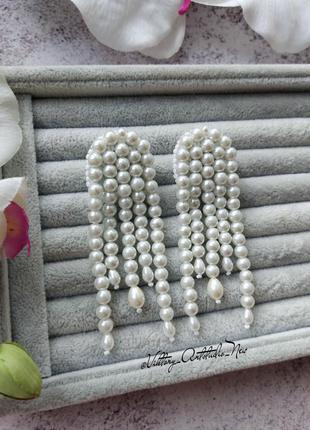 Сережки-кліпси медузи з намистин майорки перлинні