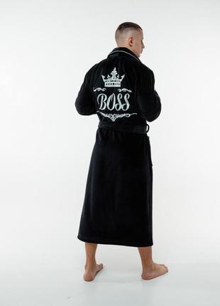 Велюровый именной мужской халат с индивидуальной вышивкой на спине