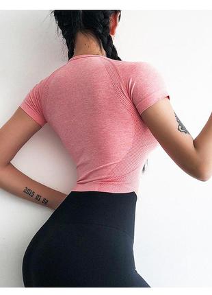 Женская спортивная футболка, топ розовая (топик, жіноча футболка для спорту)2 фото