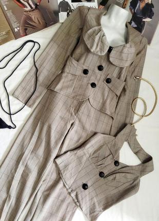 !!распродажа!!бежевый костюм в клетку! тройка!
