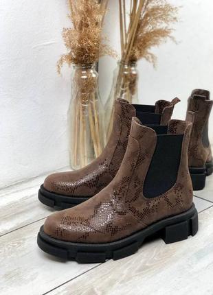 Черевики челсі з натуральної есклюзивноі шоколад шкіри на платформі