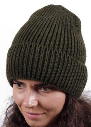 Зимняя женская вязаная шапка с отворотом разные цвета5 фото