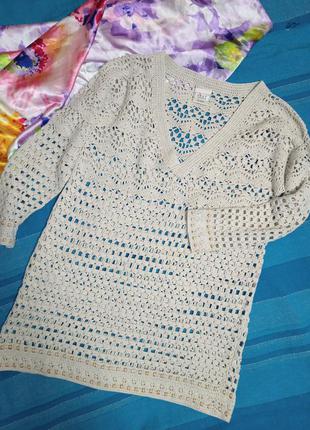 Шикарный состав,шелк-58%,коттон,ажурная туника,ручная работа,next.