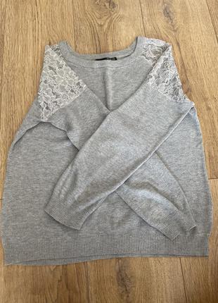 Свитшот свитер вязаный с кружевом2 фото