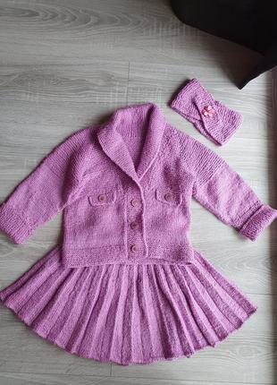 Костюм трієчка лілового кольору піджак джемпер юбка флісе та повязка на ріст 104/116