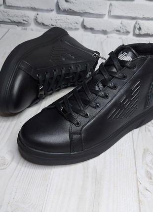 Чёрные зимние ботинки натуральная кожа внутри набивная шерсть3 фото