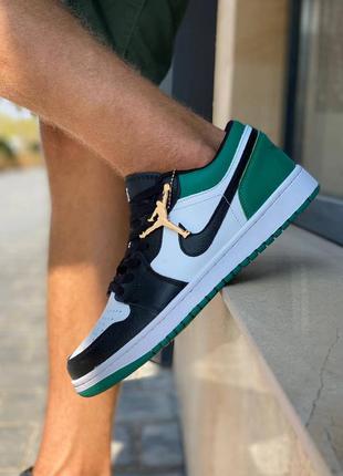 Короткі чоловічі зелено-чорні шкіряні кросівки nike air jordan 1🆕найк аїр джордан