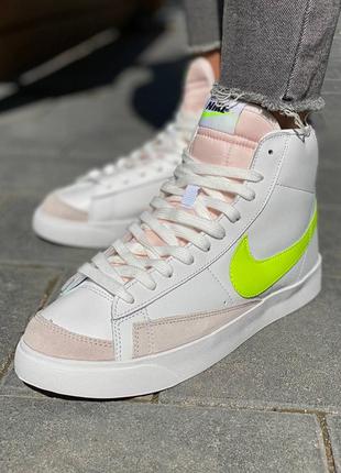 Жіночі біло-блакитні високі шкіряні кросівки nike blazer 77 mid🆕найк блейзер мзс