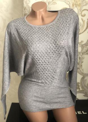Теплый шикарный красивенный свитер джемпер кофта серая серый стразы модный стильный1 фото