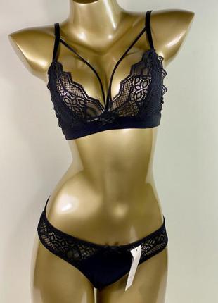 Чорний ажурний сексуальний чорний мереживний сексуальний комплект нижньої жіночої білизни без кісточок
