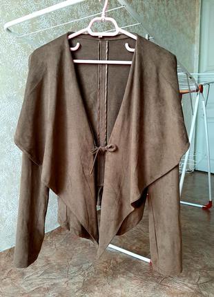 Замшевий кардиган куртка жакет піджак хакі коричневий піджак кардіган1 фото