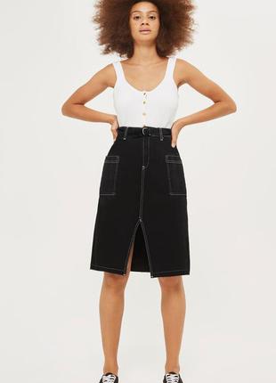 Новая чёрная джинсовая юбка миди с поясом 🖤 с замерами6 фото