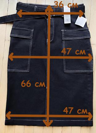Нова чорна джинсова спідниця міді з поясом 🖤 з вимірами5 фото