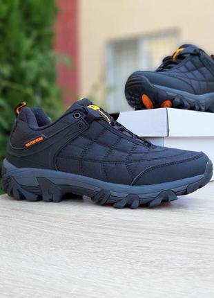 Чоловічі зимові кросівки merrel1 ice cap moc чорні з помаранчевим на сірій на шнурку