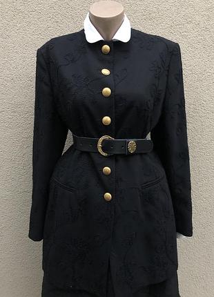 Винтаж,шерсть,чёрный жакет с вышивкой,пиджак,блейзер,премиум бренд