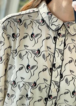 Красивая блуза рубашка с лебедями из плотного шифона 1+1=39 фото