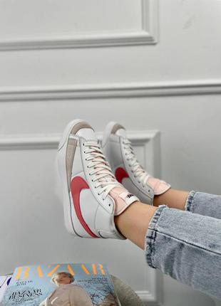 Nike blazer white pink высокие кроссовки найк блейзер белые4 фото