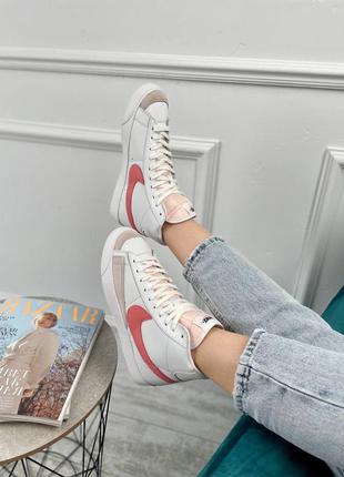 Nike blazer white pink высокие кроссовки найк блейзер белые7 фото