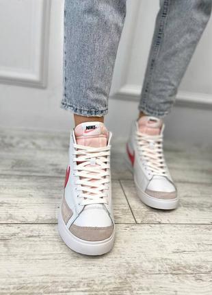 Nike blazer white pink высокие кроссовки найк блейзер белые5 фото