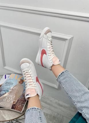 Nike blazer white pink высокие кроссовки найк блейзер белые10 фото