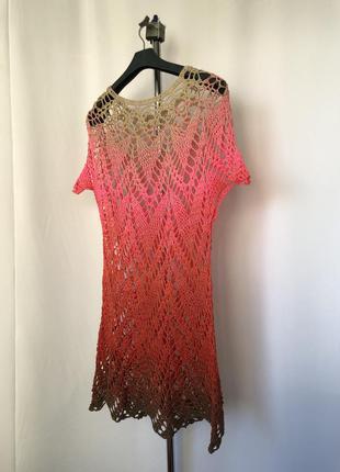 Платье туника ажур крючком розовый градиент секционка3 фото